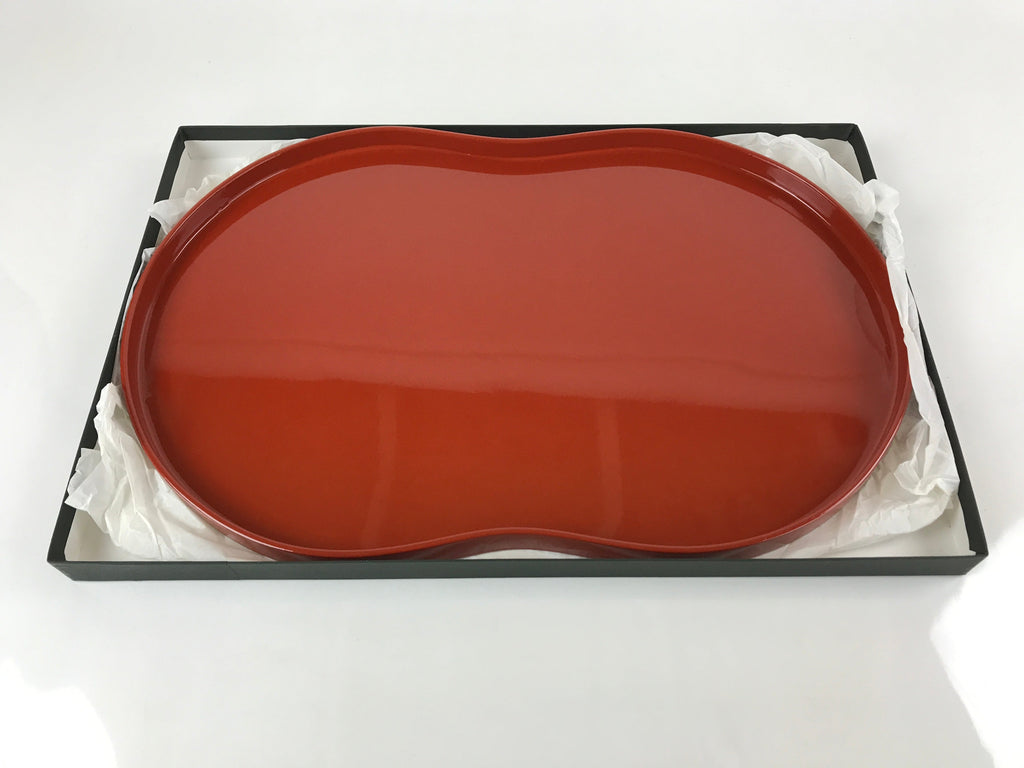 Japanese Lacquered Wood Serving Tray Vtg Obon Hyotan Gourd Shape Red Black LWB87