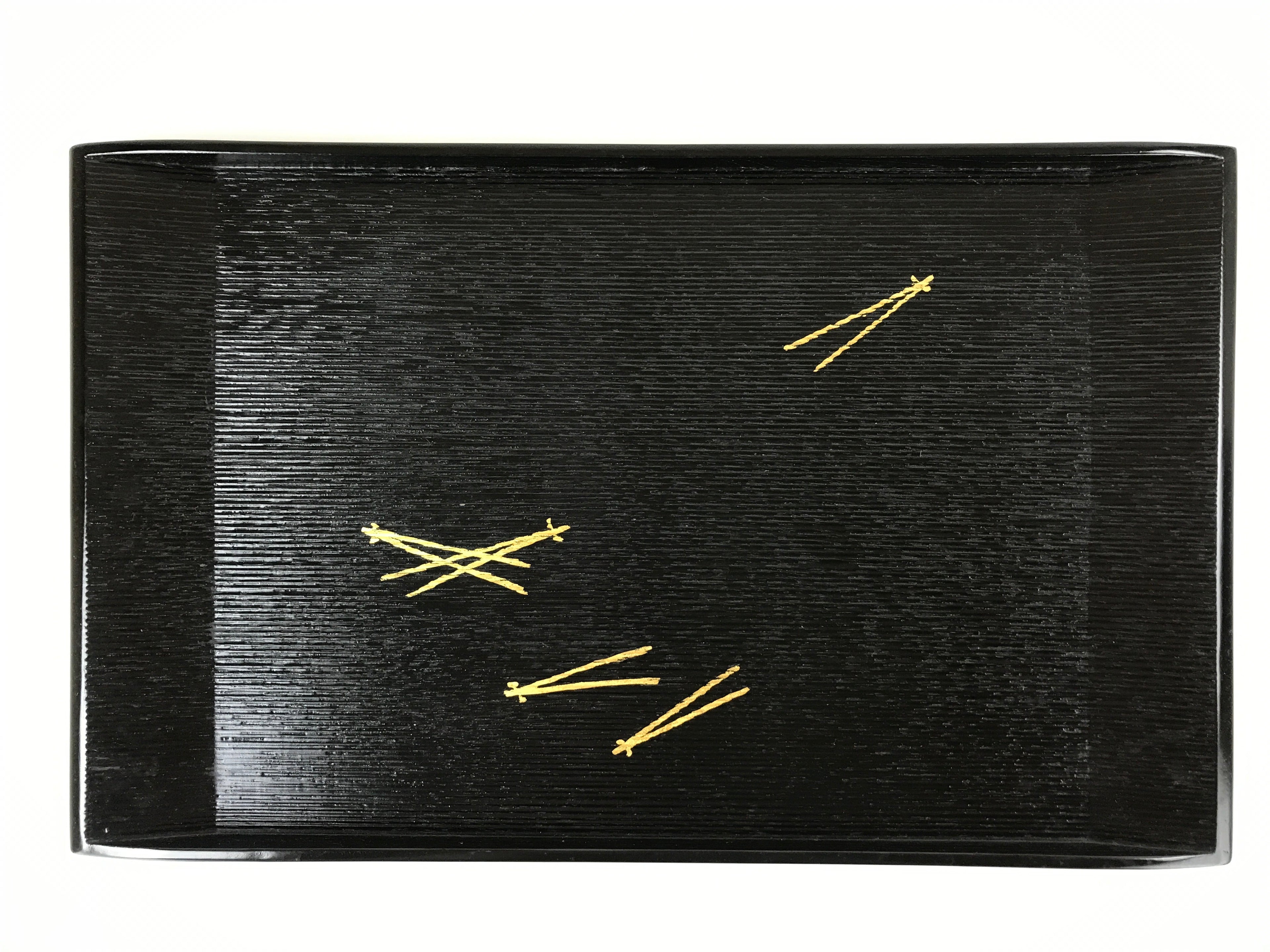 Japanese Lacquered Wood Serving Tray Vtg Obon Pine Matsuba Makie Black LWB88