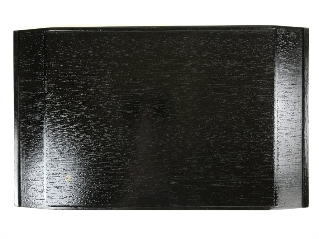 Japanese Lacquered Wood Serving Tray Vtg Obon Pine Matsuba Makie Black LWB88