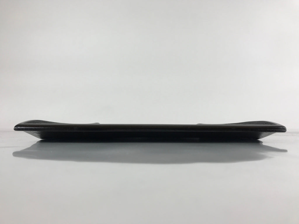 Japanese Lacquered Wood Serving Tray Vtg Obon Pine Matsuba Makie Black LWB88