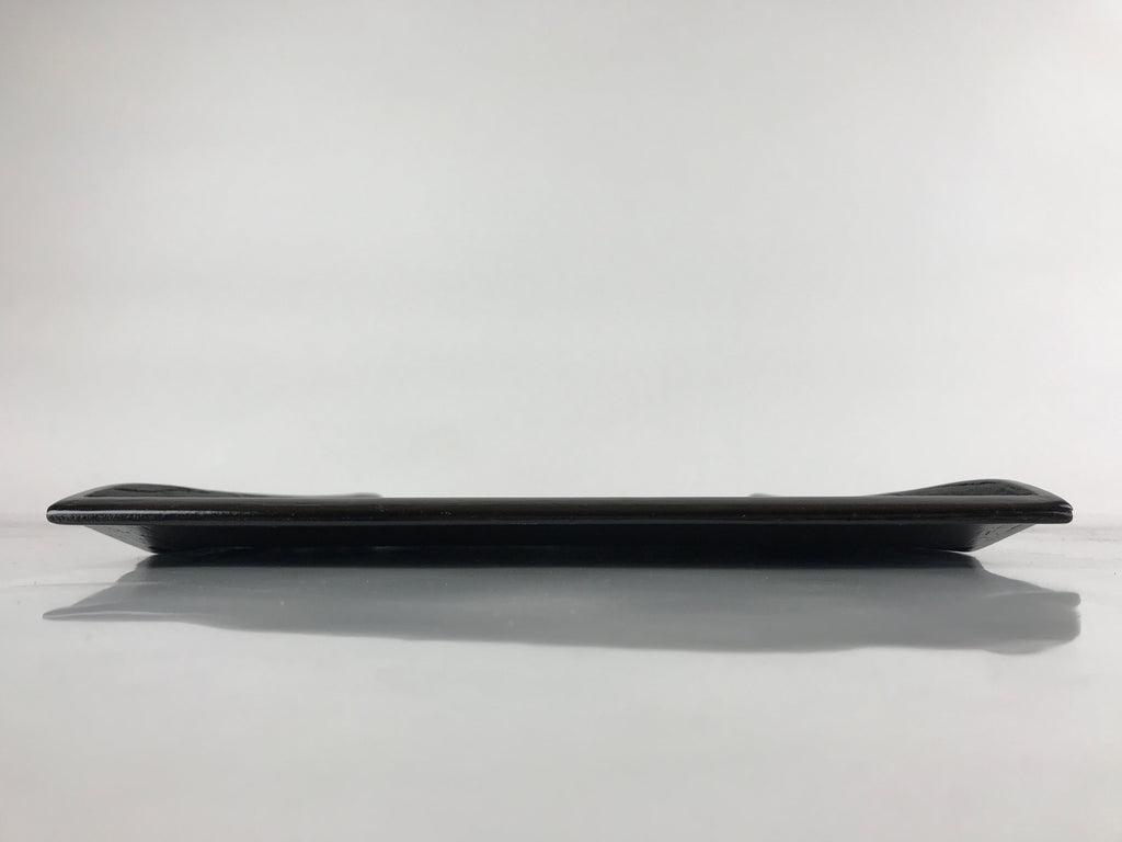 Japanese Lacquered Wood Serving Tray Vtg Obon Pine Matsuba Makie Black LWB88