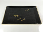 Japanese Lacquered Wood Serving Tray Vtg Obon Pine Matsuba Makie Black LWB88