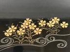 Japanese Lacquered Wood Serving Tray Vtg Small Rectangular Black Makie Gold L79