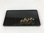Japanese Lacquered Wood Serving Tray Vtg Small Rectangular Black Makie Gold L79