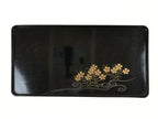 Japanese Lacquered Wood Serving Tray Vtg Small Rectangular Black Makie Gold L79