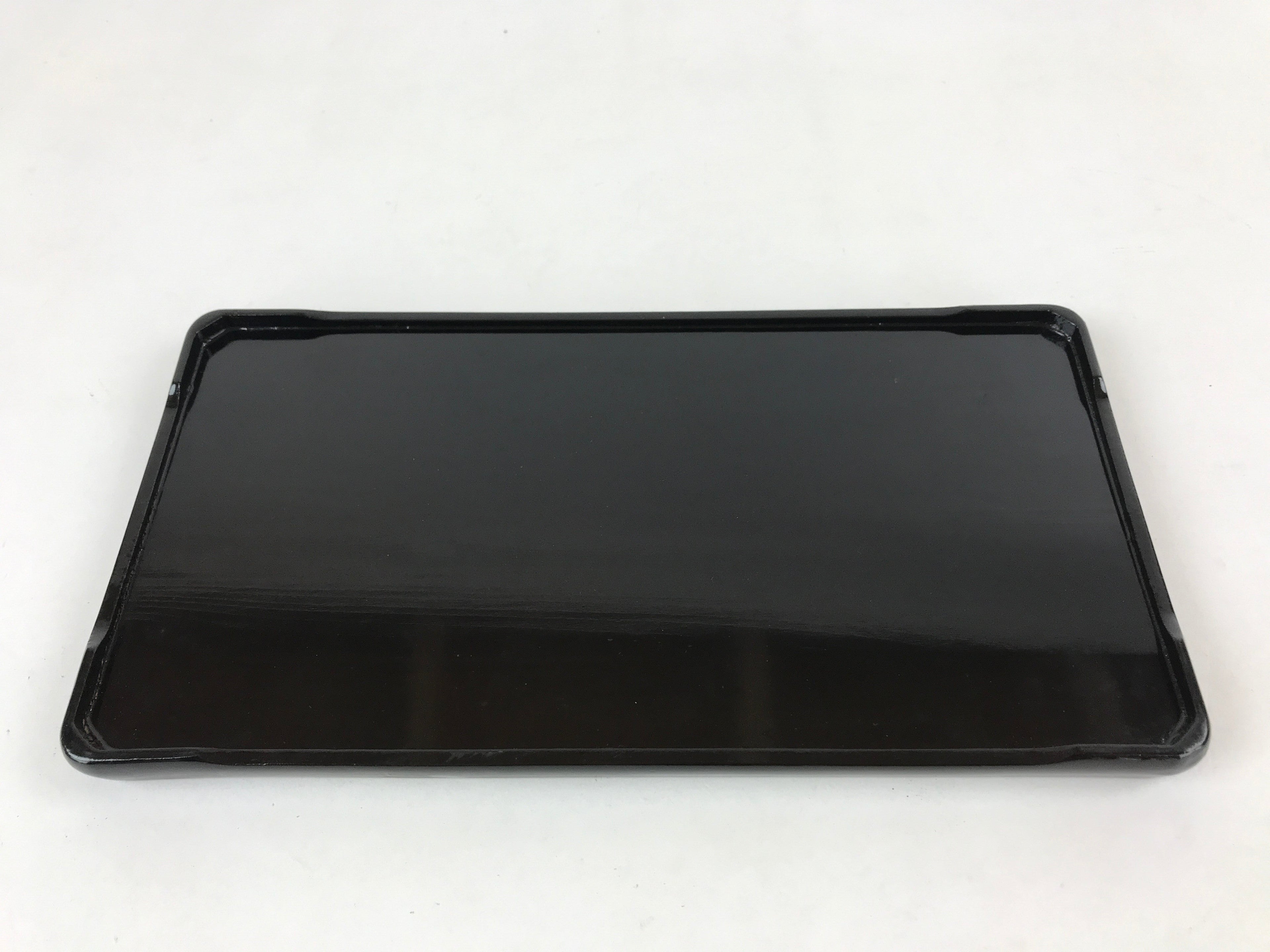 Japanese Lacquered Wood Serving Tray Vtg Small Rectangular Black Makie Gold L79