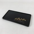 Japanese Lacquered Wood Serving Tray Vtg Small Rectangular Black Makie Gold L79
