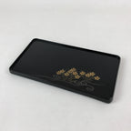 Japanese Lacquered Wood Serving Tray Vtg Small Rectangular Black Makie Gold L79