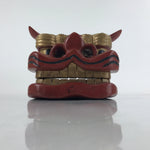 Japanese Lacquered Wood Shishi Dancing Lion Dog Mask Vtg Komainu Red Gold OM56