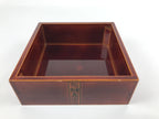 Japanese Lacquered Wooden Box Vtg Shunkei Nuri Square Black Kanji Brown L135