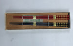 Japanese Lacquered Wooden Chopstick Pair Set Vtg Wajima Red Black LWB103