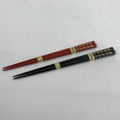 Japanese Lacquered Wooden Chopstick Pair Set Vtg Wajima Red Black LWB103