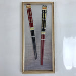 Japanese Lacquered Wooden Chopstick Pair Set Vtg Wakasa Raden Red Black L301