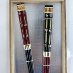 Japanese Lacquered Wooden Chopstick Pair Set Vtg Wakasa Raden Red Black L301