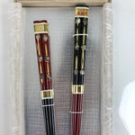 Japanese Lacquered Wooden Chopstick Pair Set Vtg Wakasa Raden Red Black L302