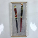 Japanese Lacquered Wooden Chopstick Pair Set Vtg Wakasa Raden Red Black L302