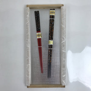 Japanese Lacquered Wooden Chopstick Pair Set Vtg Wakasa Raden Red Black L303