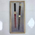 Japanese Lacquered Wooden Chopstick Pair Set Vtg Wakasa Raden Red Black L307