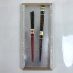 Japanese Lacquered Wooden Chopstick Pair Set Vtg Wakasa Raden Red Black L308