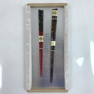 Japanese Lacquered Wooden Chopstick Pair Set Vtg Wakasa Raden Red Black L309