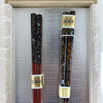 Japanese Lacquered Wooden Chopstick Pair Set Vtg Wakasa Raden Red Black L309