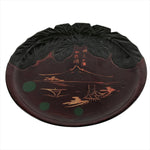 Japanese Lacquered Wooden Decorative Plate Vtg Kamakurabori Mountain Scene L265