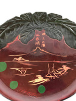 Japanese Lacquered Wooden Decorative Plate Vtg Kamakurabori Mountain Scene L265