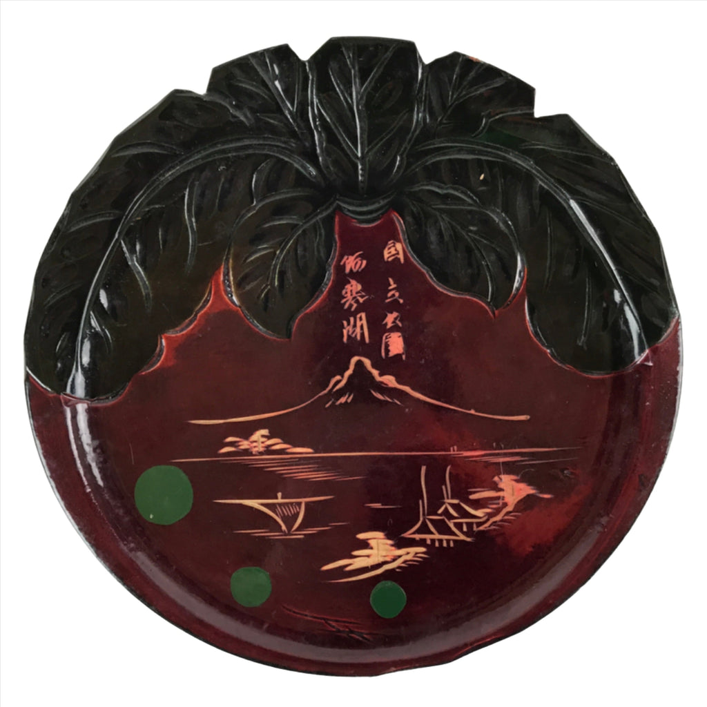 Japanese Lacquered Wooden Decorative Plate Vtg Kamakurabori Mountain Scene L265