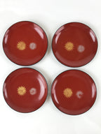 Japanese Lacquered Wooden Drink Saucer Chataku Vtg Makie 5pc Kiku Red Black L127