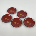 Japanese Lacquered Wooden Drink Saucer Chataku Vtg Makie 5pc Kiku Red Black L127