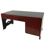 Japanese Lacquered Wooden Floor Desk Vtg Low Table 2 Drawers Cabinet Red T408