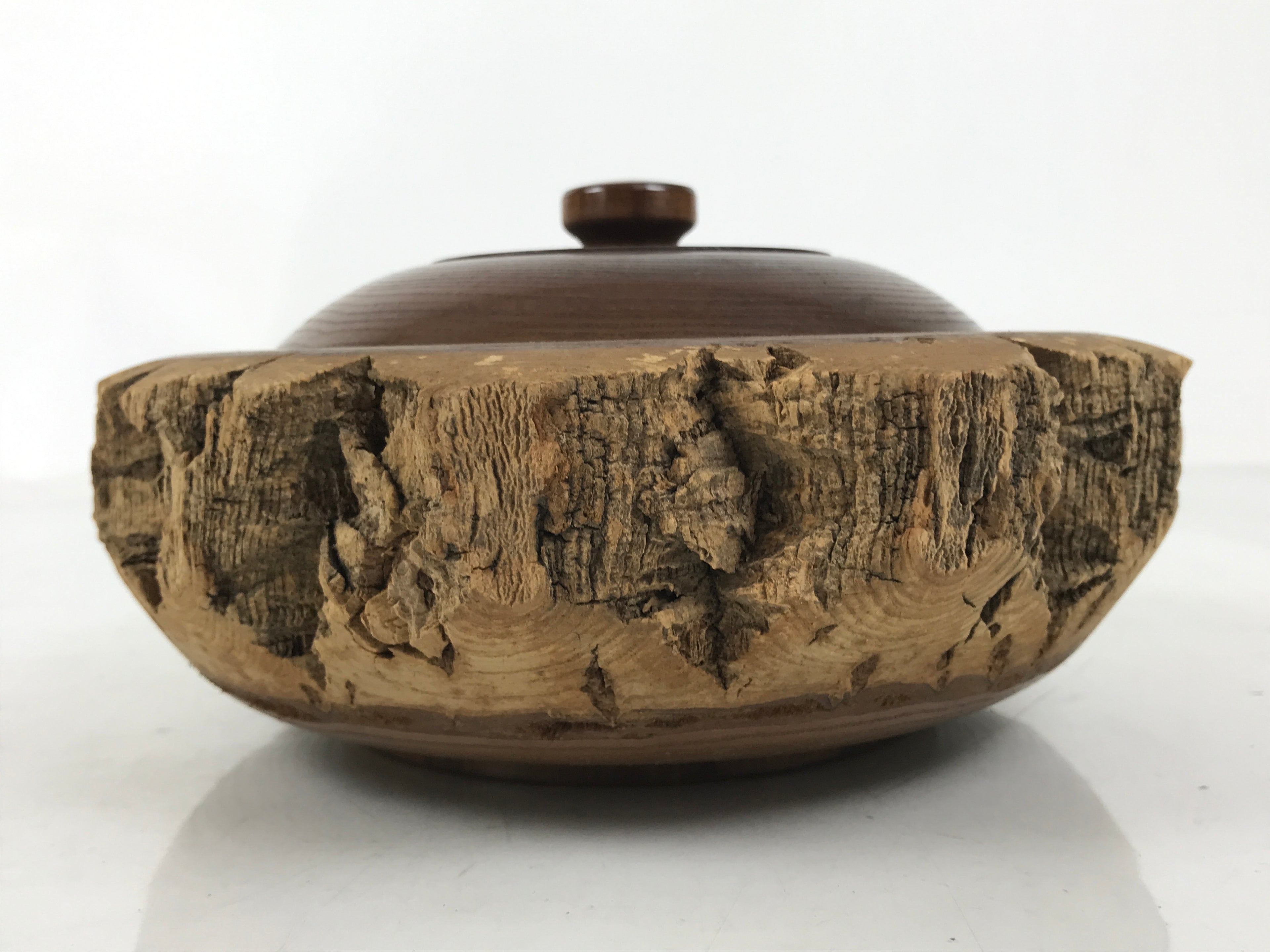 Japanese Lacquered Wooden Kashiki Snack Bowl Vtg Kashibachi Brown Grain L521