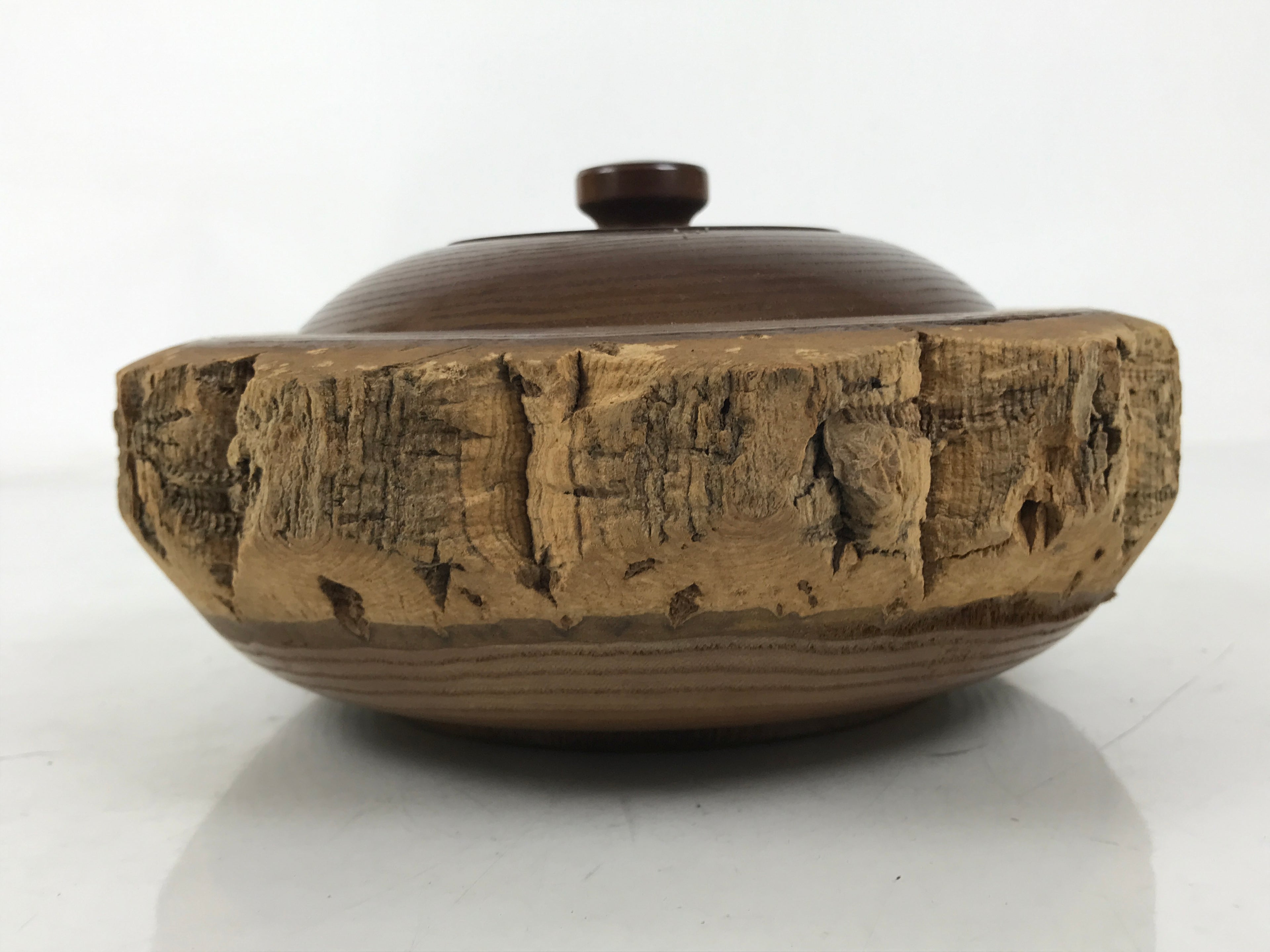 Japanese Lacquered Wooden Kashiki Snack Bowl Vtg Kashibachi Brown Grain L521