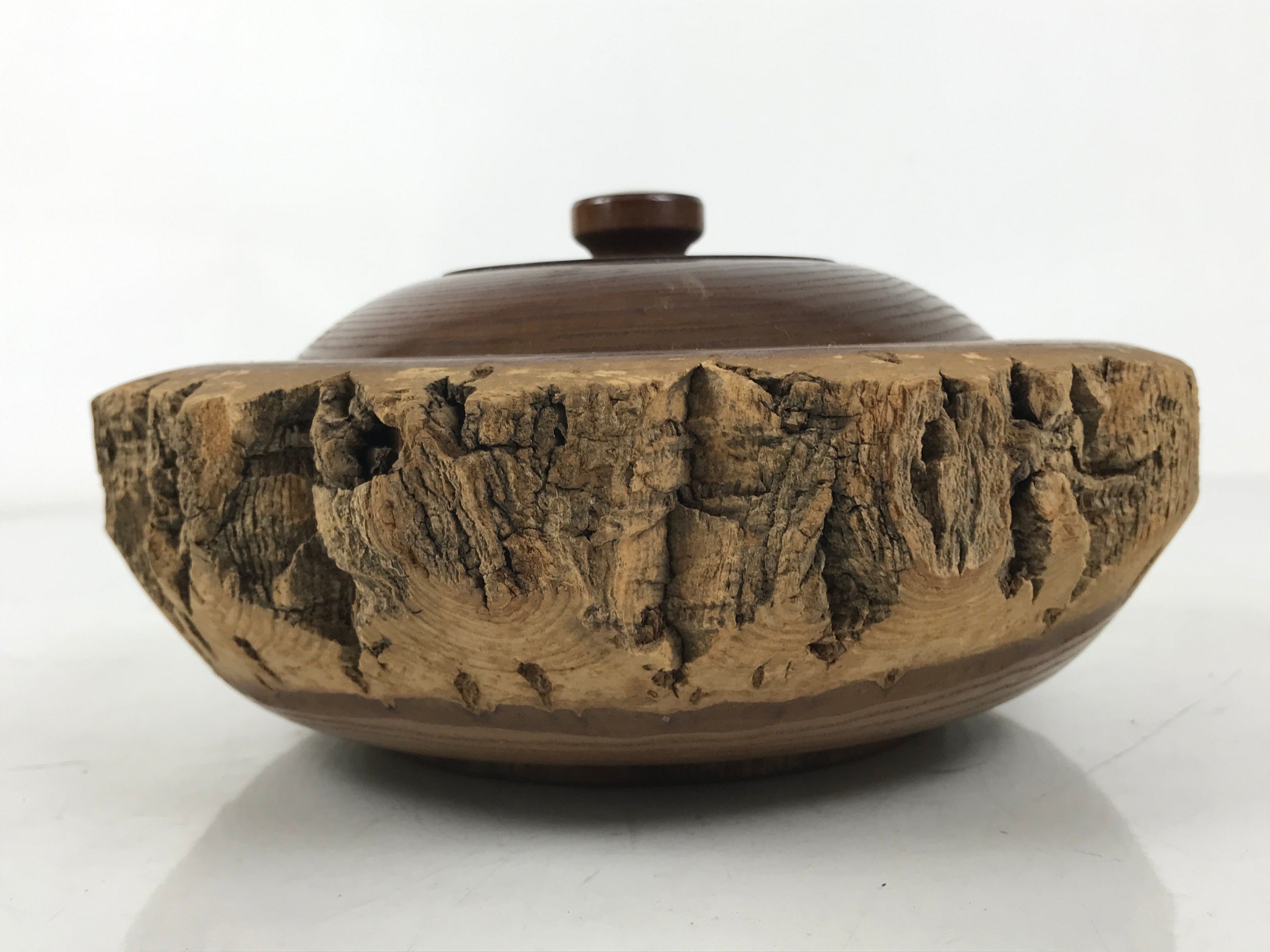 Japanese Lacquered Wooden Kashiki Snack Bowl Vtg Kashibachi Brown Grain L521