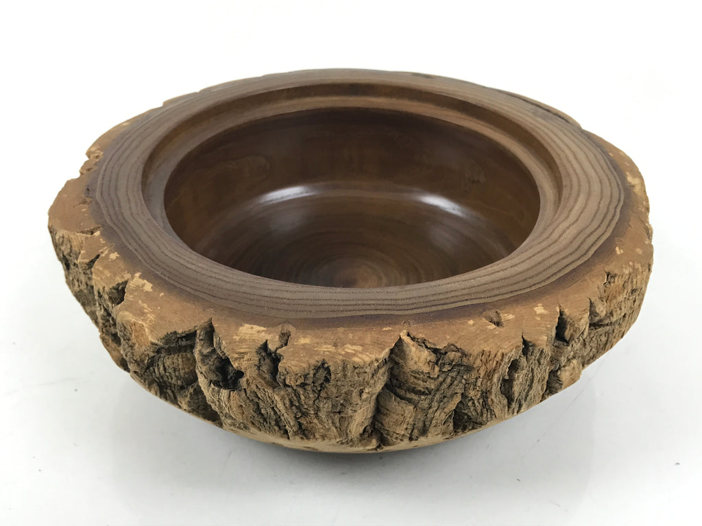 Japanese Lacquered Wooden Kashiki Snack Bowl Vtg Kashibachi Brown Grain L521