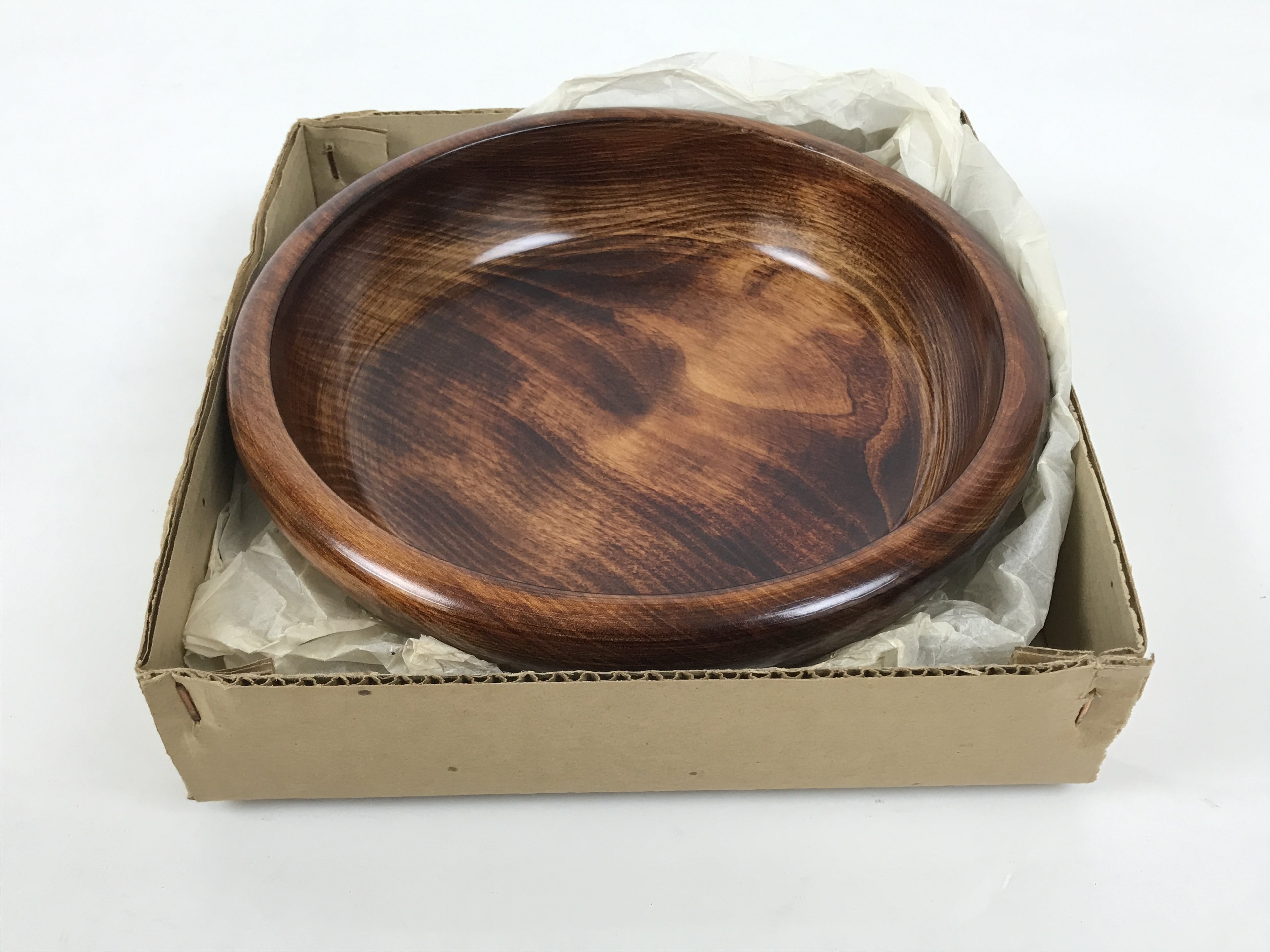 Japanese Lacquered Wooden Kashiki Snack Bowl Vtg Kashibachi Brown Grain LWB181
