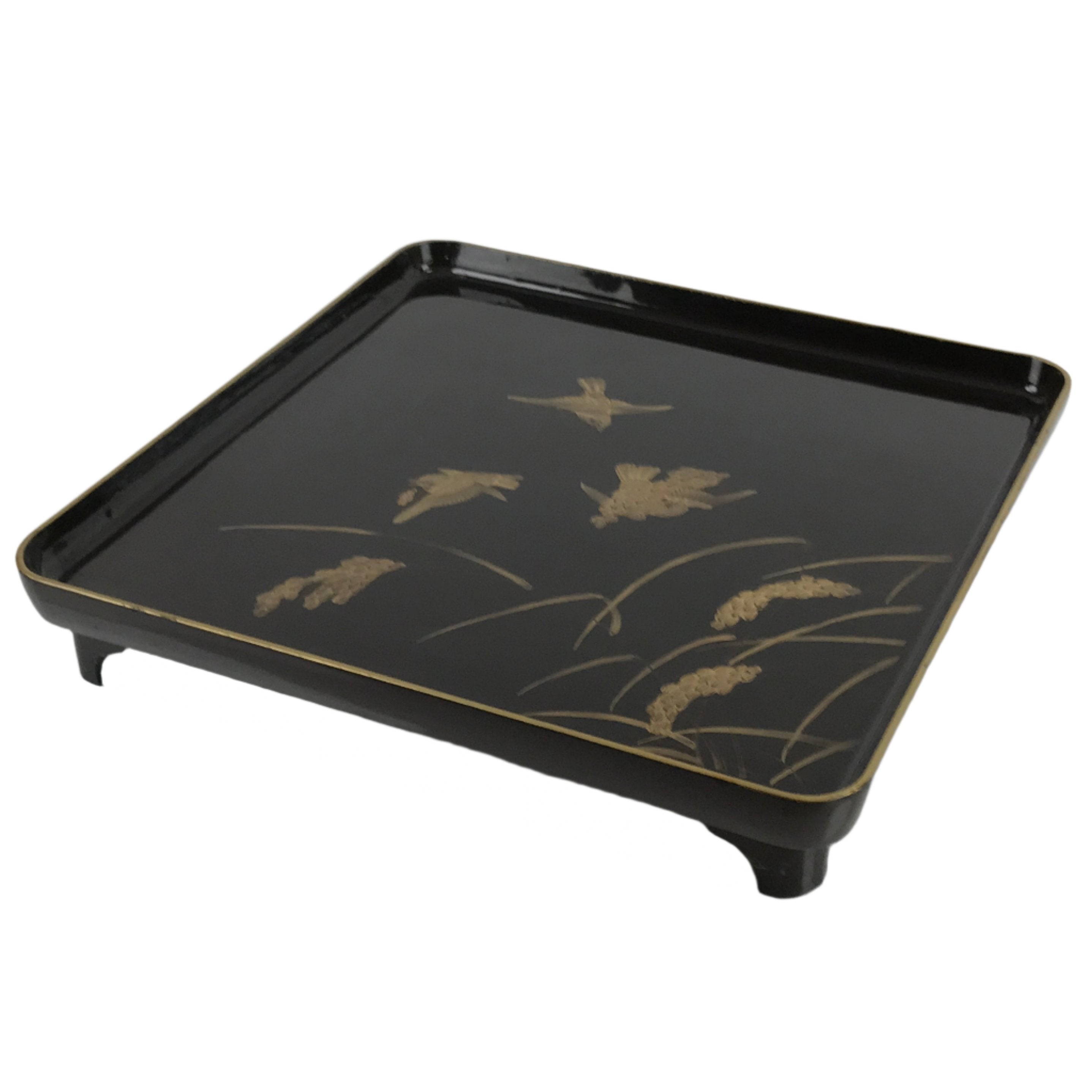 Japanese Lacquered Wooden Legged Table Vtg Ozen Serving Tray Makie Birds L364