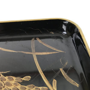 Japanese Lacquered Wooden Legged Table Vtg Ozen Serving Tray Makie Birds L365