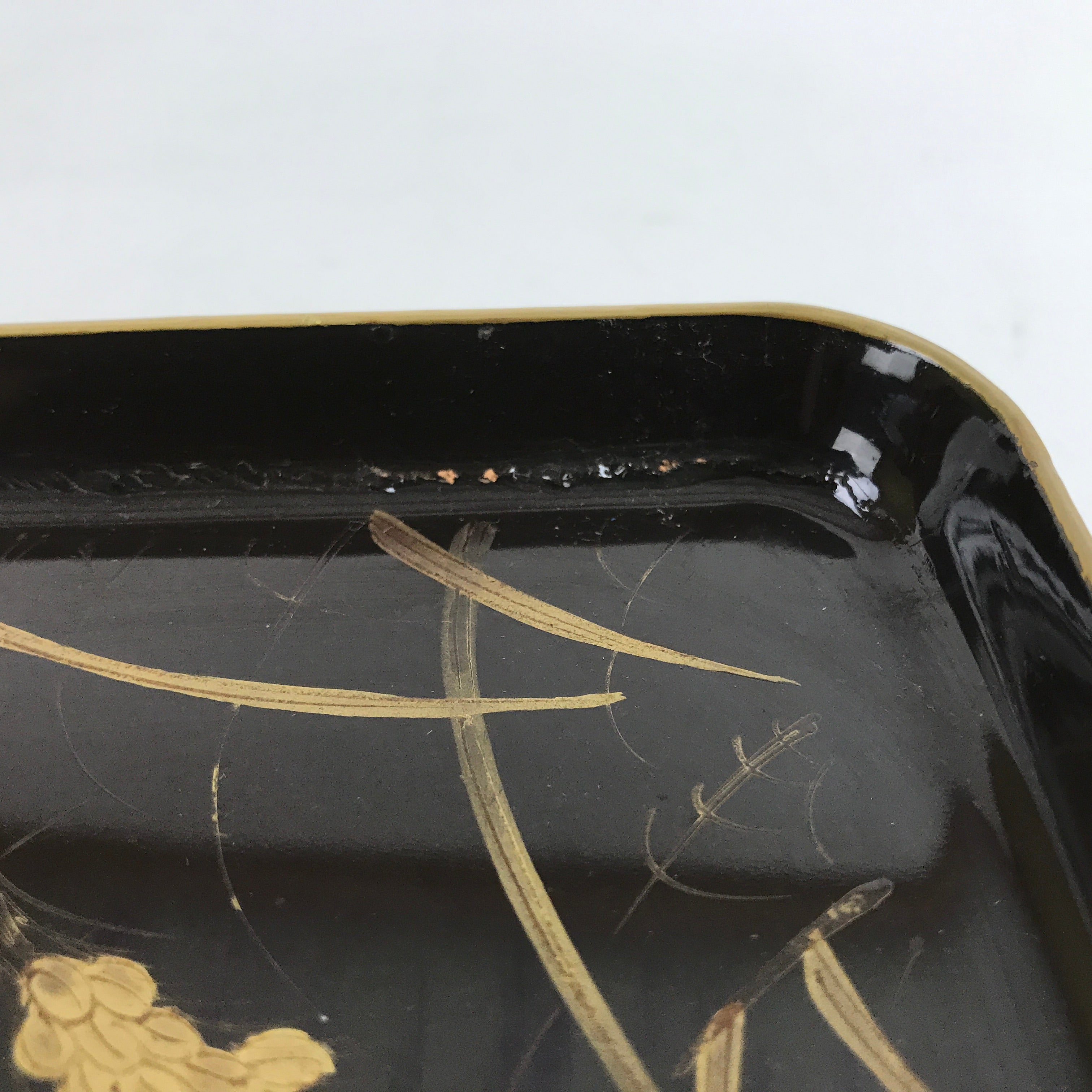 Japanese Lacquered Wooden Legged Table Vtg Ozen Serving Tray Makie Birds L366