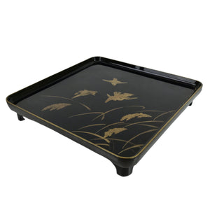 Japanese Lacquered Wooden Legged Table Vtg Ozen Serving Tray Makie Birds L369