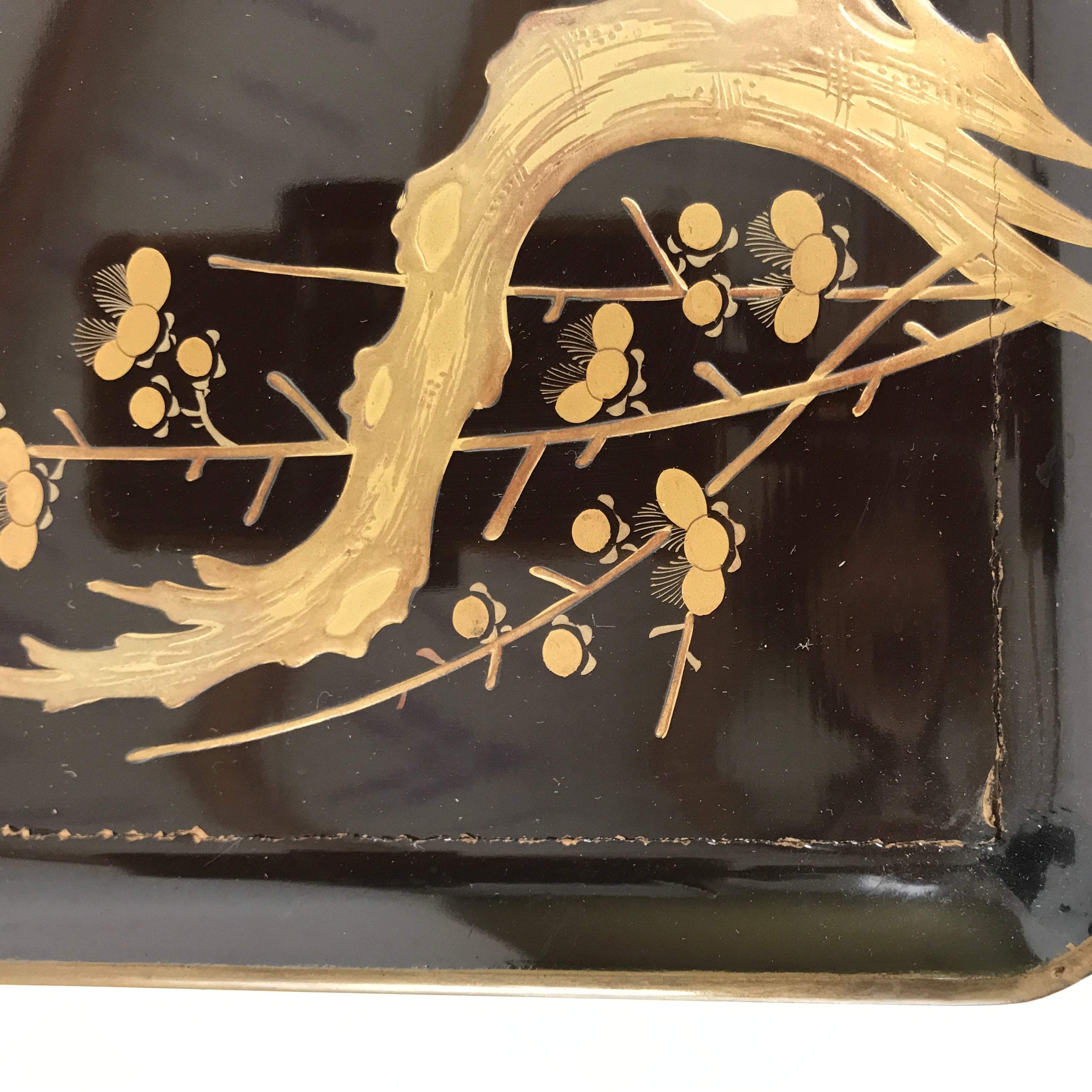 Japanese Lacquered Wooden Legged Table Vtg Ozen Serving Tray Makie Plum L363