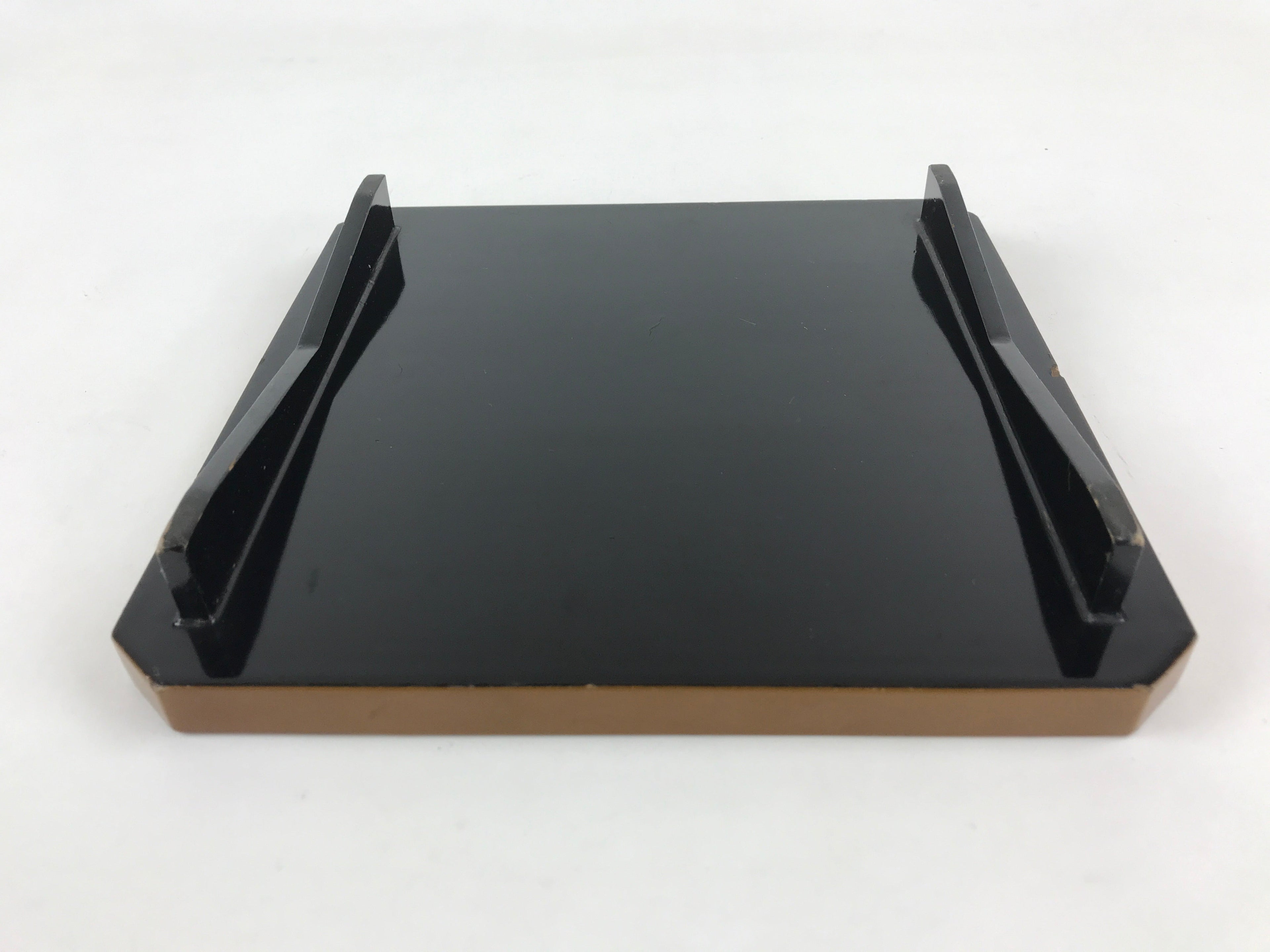 Japanese Lacquered Wooden Legged Tray Table Vtg Square Ozen Black Brown UR984