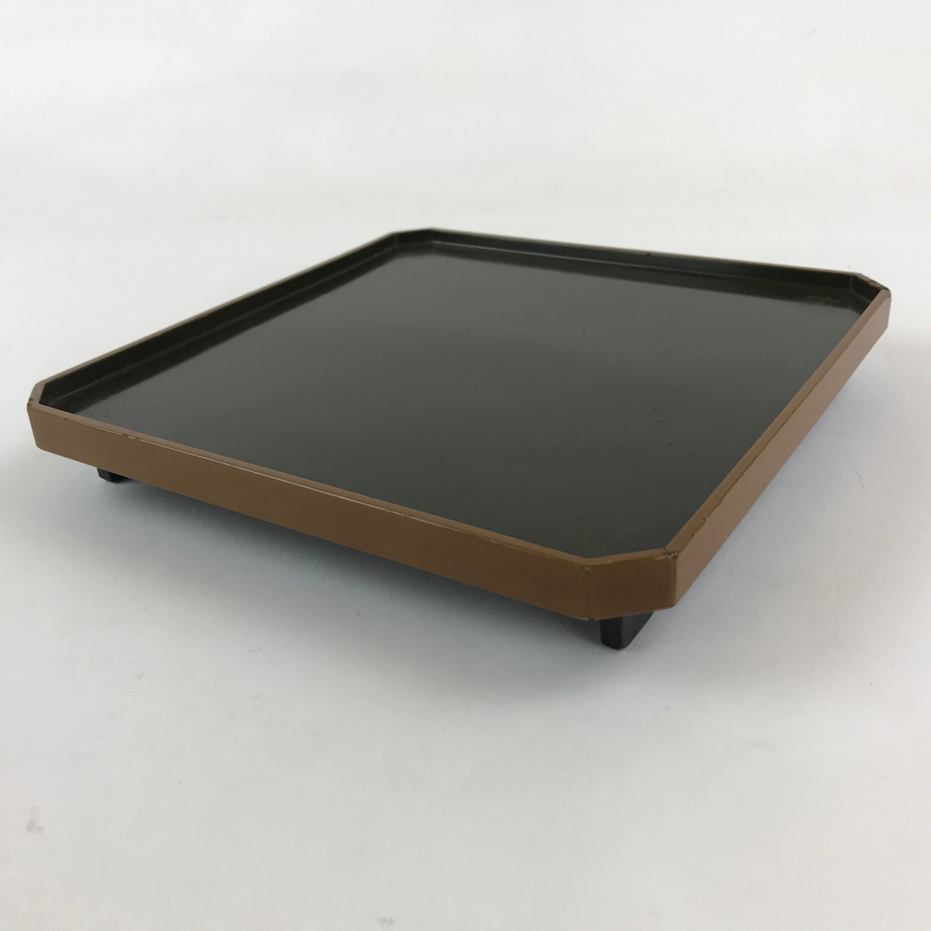 Japanese Lacquered Wooden Legged Tray Table Vtg Square Ozen Black Brown UR984