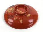 Japanese Lacquered Wooden Lidded Bowl Nimonowan Vtg Gold Carving Red Brown LB117