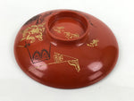 Japanese Lacquered Wooden Lidded Bowl Nimonowan Vtg Gold Carving Red Brown LB121