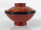 Japanese Lacquered Wooden Lidded Bowl Nimonowan Vtg Makie Red Black LB106