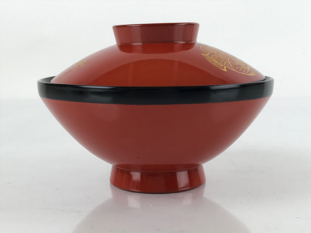 Japanese Lacquered Wooden Lidded Bowl Nimonowan Vtg Makie Red Black LB106