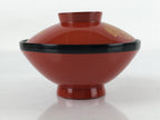 Japanese Lacquered Wooden Lidded Bowl Nimonowan Vtg Makie Red Black LB106