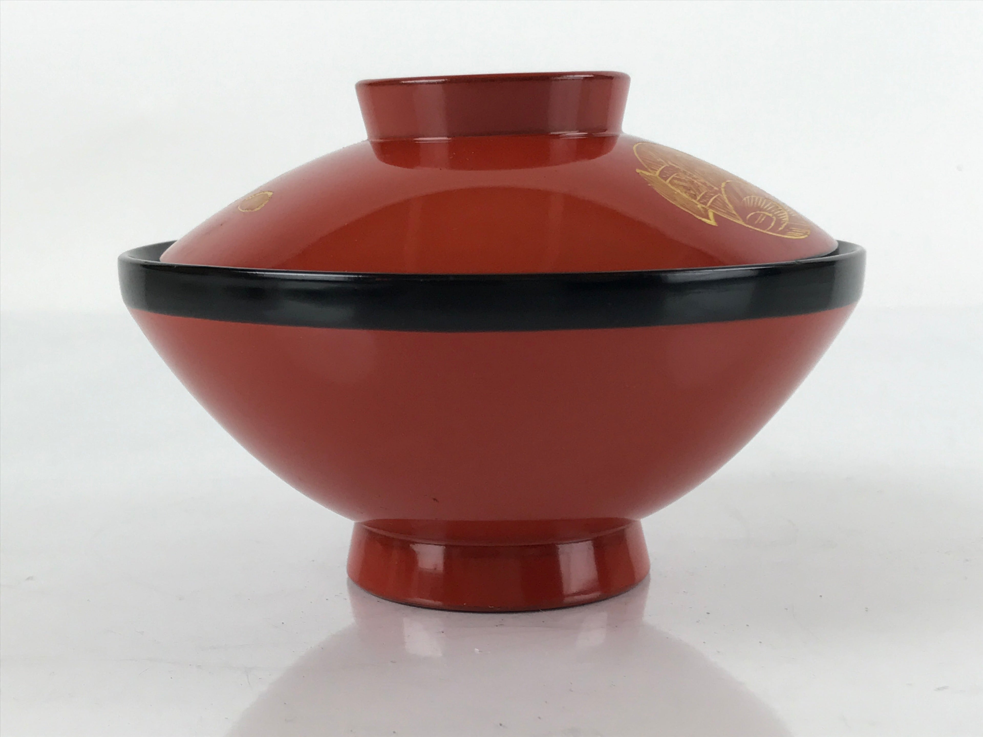 Japanese Lacquered Wooden Lidded Bowl Nimonowan Vtg Makie Red Black LB106