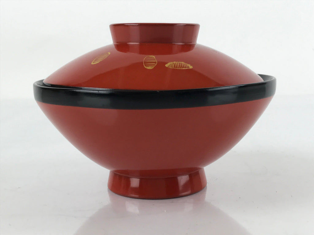 Japanese Lacquered Wooden Lidded Bowl Nimonowan Vtg Makie Red Black LB106